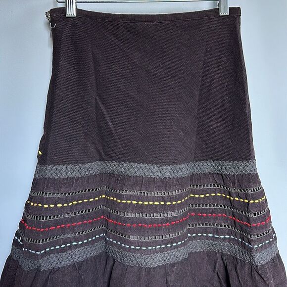 NWOT Raga x Anthro Boho Embroidered Corduroy Maxi Skirt in Brown XS 0/2 - Picture 7 of 16